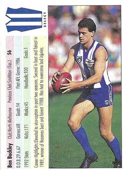 1993 Select AFL #56 Ben Buckley Back